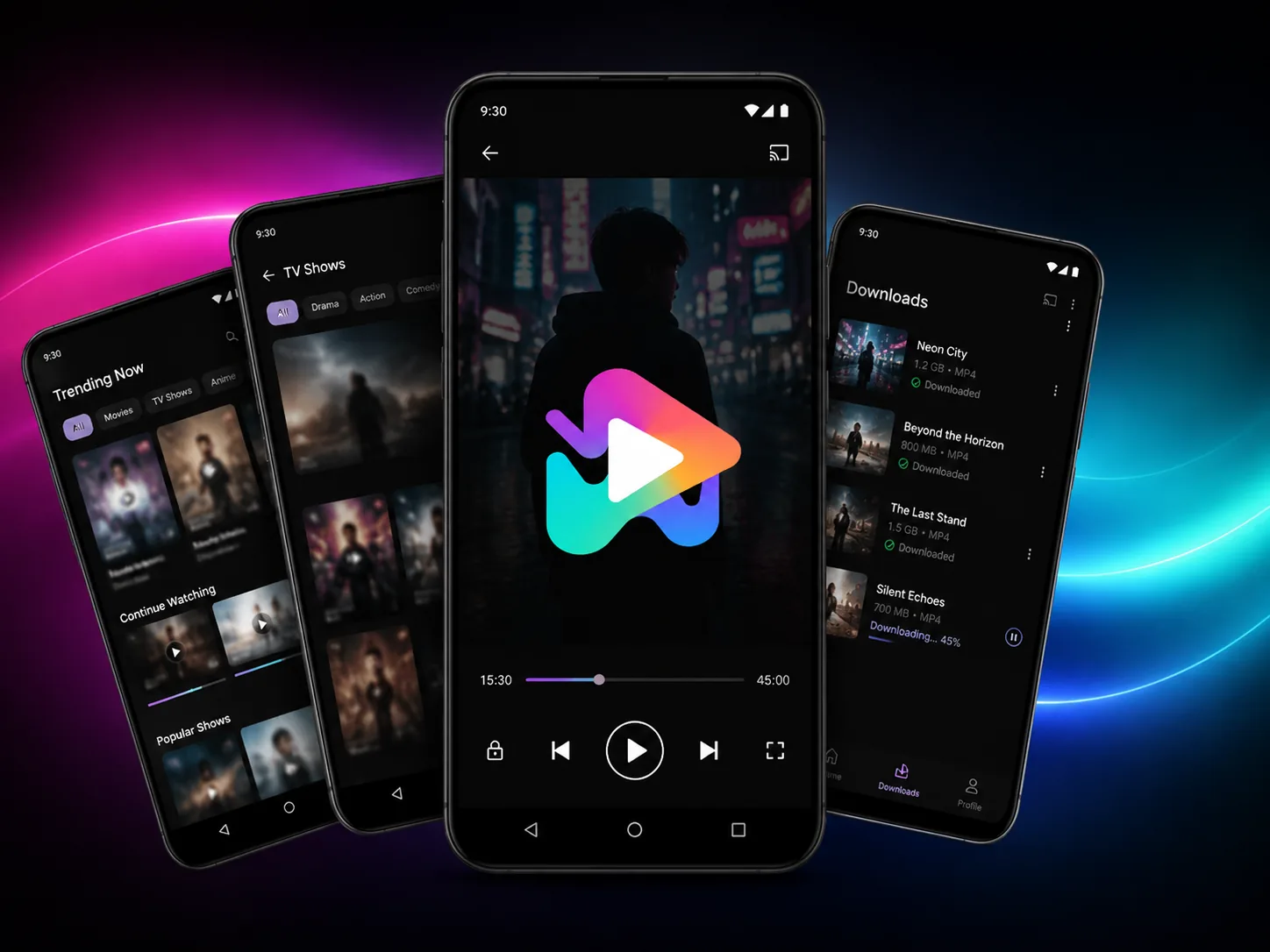 VidiWave features shown across several Android phone screens